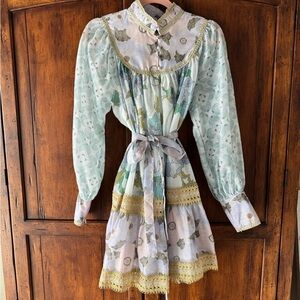 ZIMMERMAN STYLE Floral Long-Sleeve Belted Dress | M